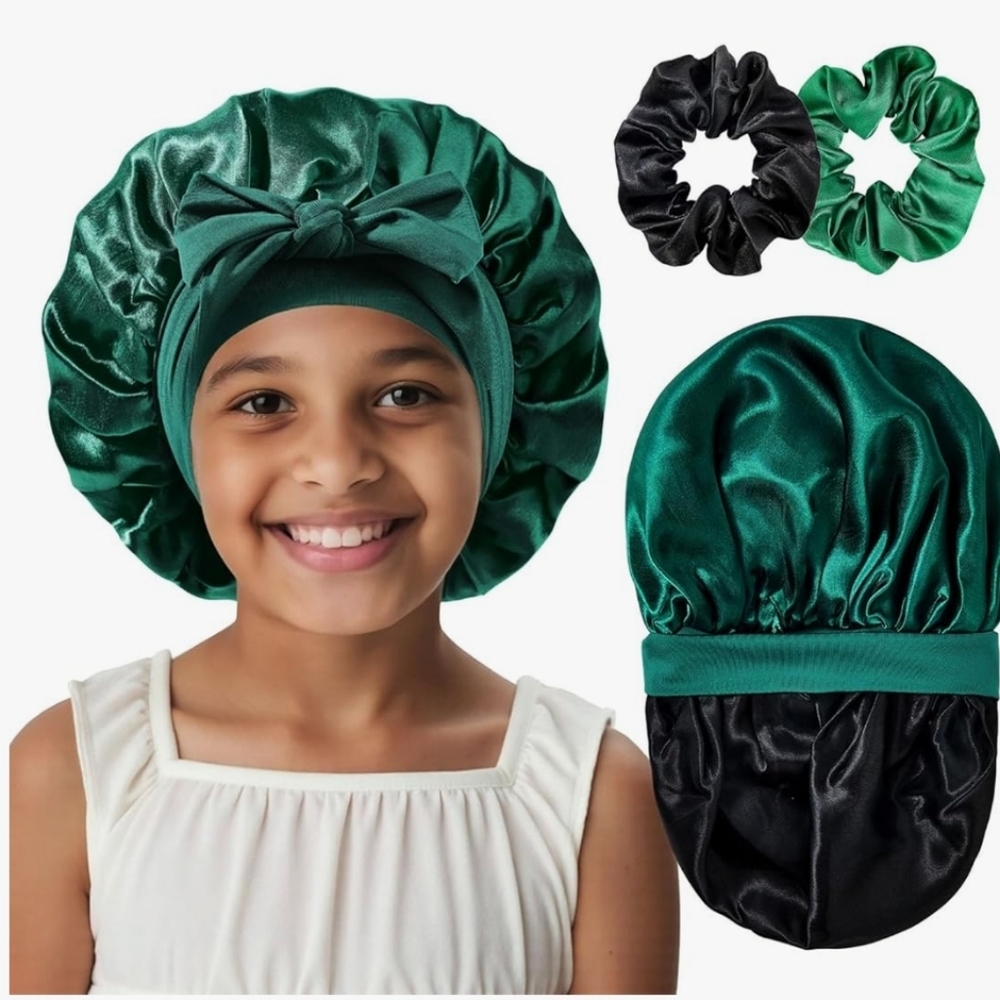 Green and Black Satin Kid's Bonnet
